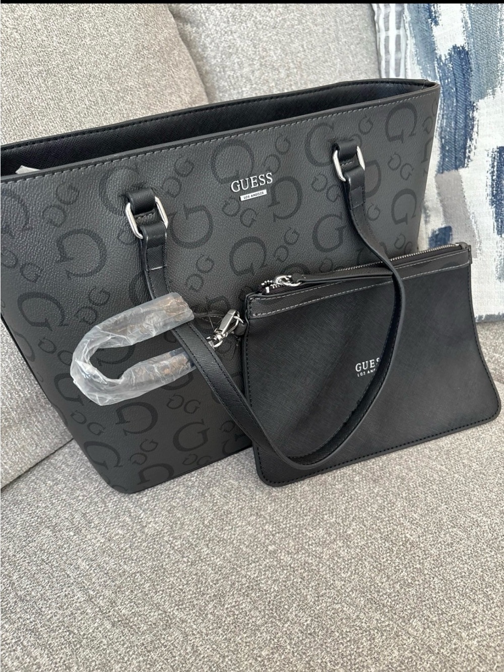 GUESS Black Logo Tote with Detachable Pouch